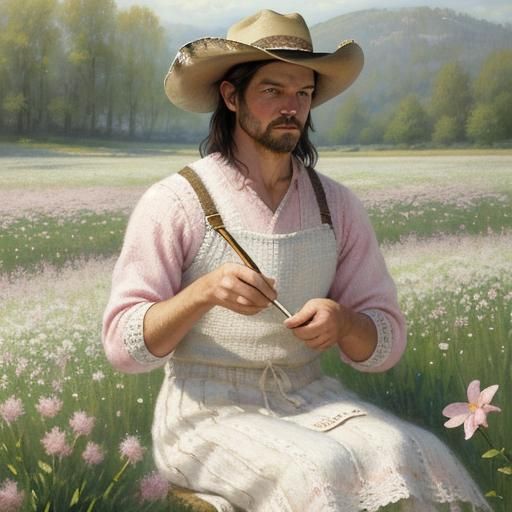 John Marston Knitting in Impressionist Style