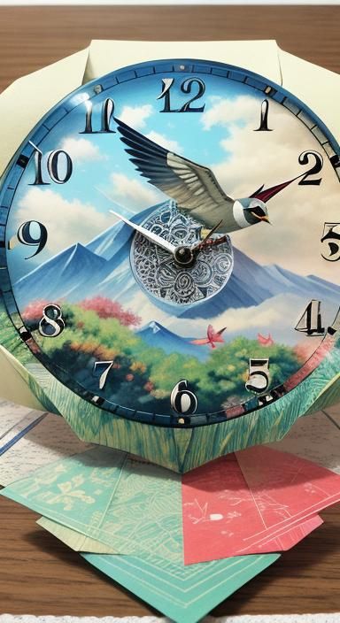 Anime Style Double Exposure: Clock and Sparrow
