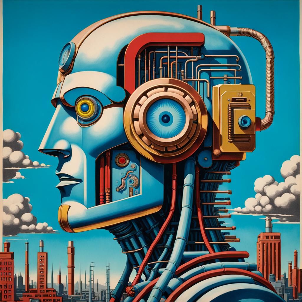 Retro Sci-Fi Cyborg in 1930s Propaganda Style