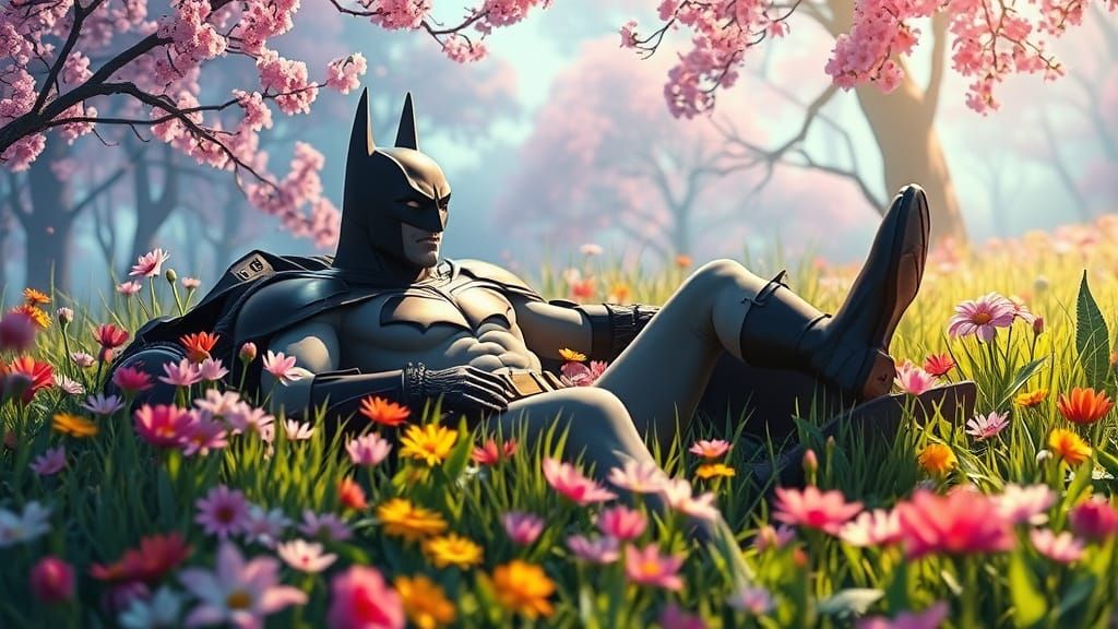 Batman in Vibrant Spring Fantasy, 3D Anime Style