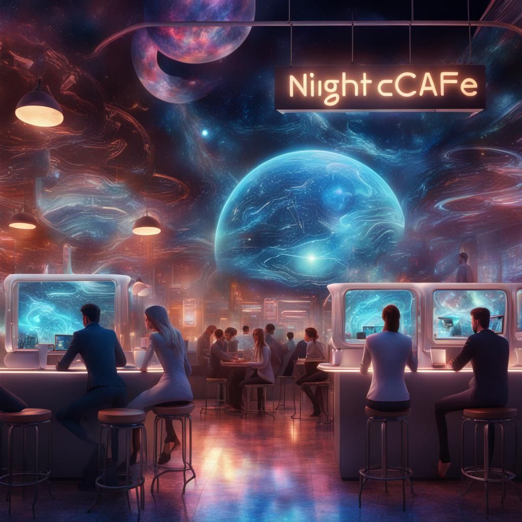 Futuristic Night Cafe in Astral Cosmic Style