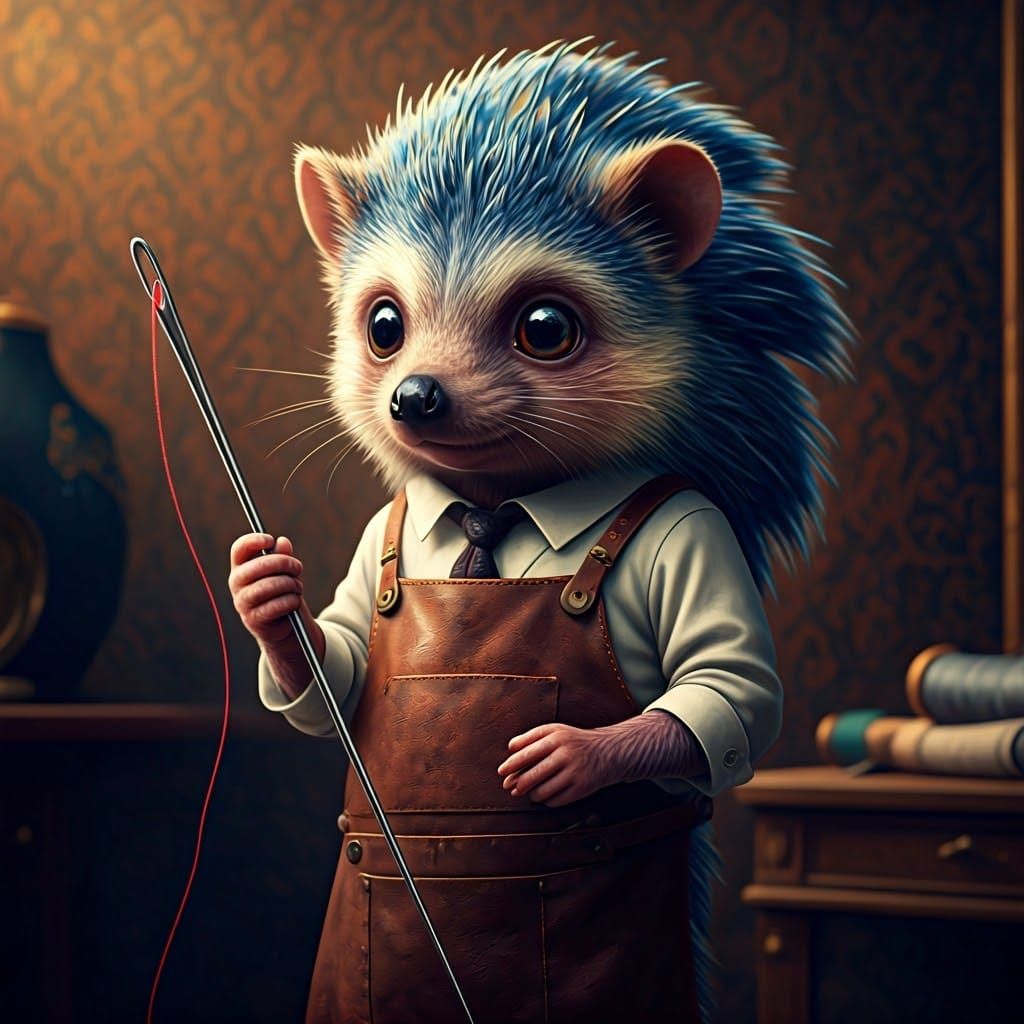 Surreal Hedgehog Tailor Crafts Exquisite Gown in Dramatic St...