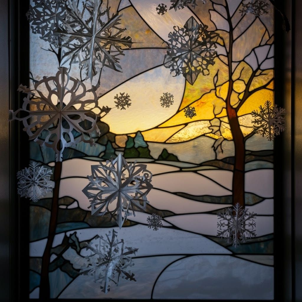 Paper snow and stained glass landscape 