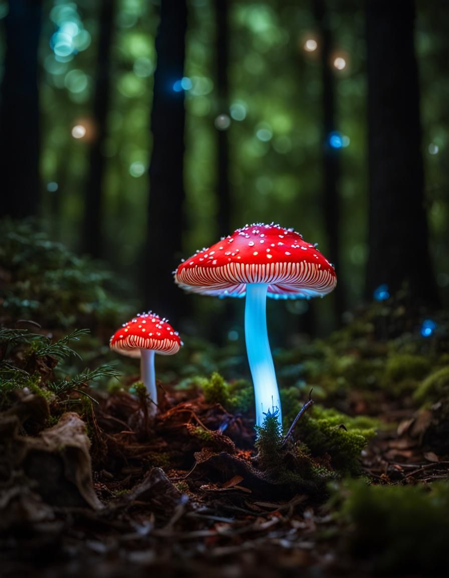 Bioluminescent Mushroom: Hyperrealistic Forest Photography