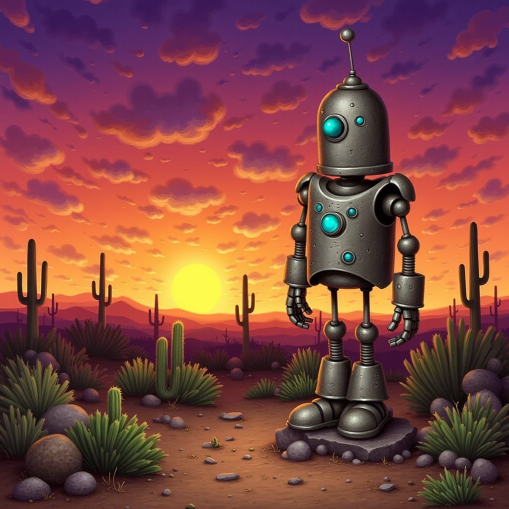 Arizonian Robot Amidst Desert Sunset