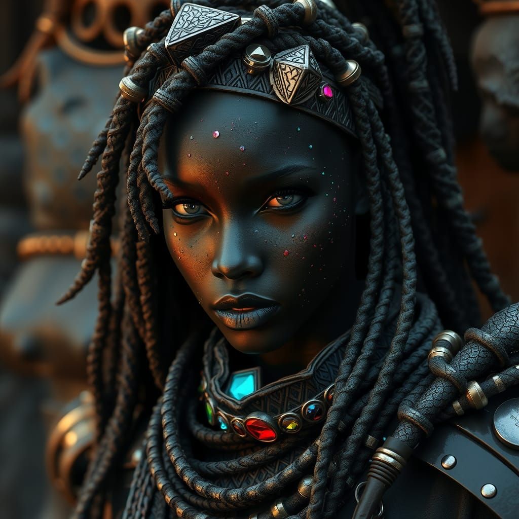 Obsidian Gem Barbarian Woman in Fantasy Concept Art