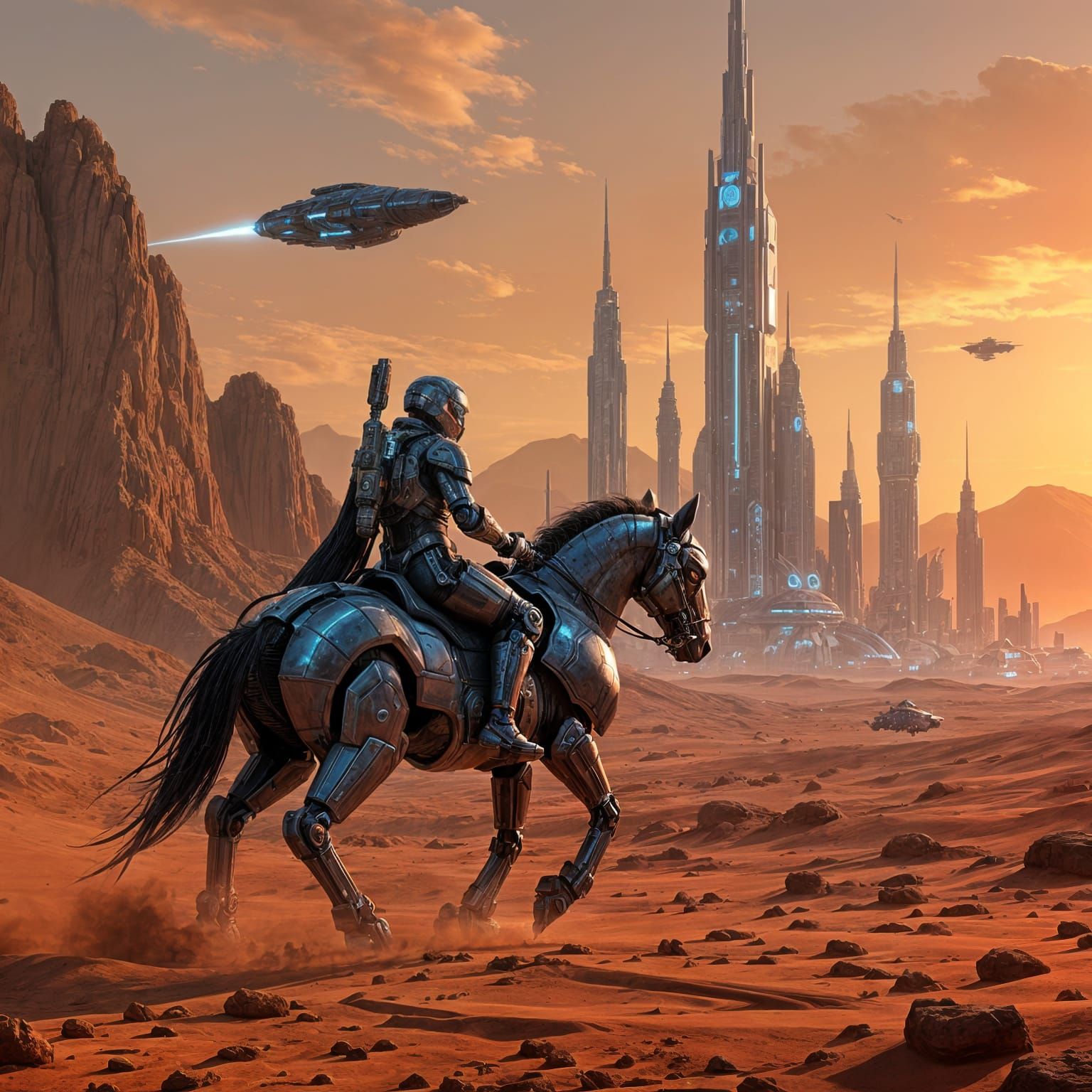 Martian Bounty Hunter on Robotic Horse