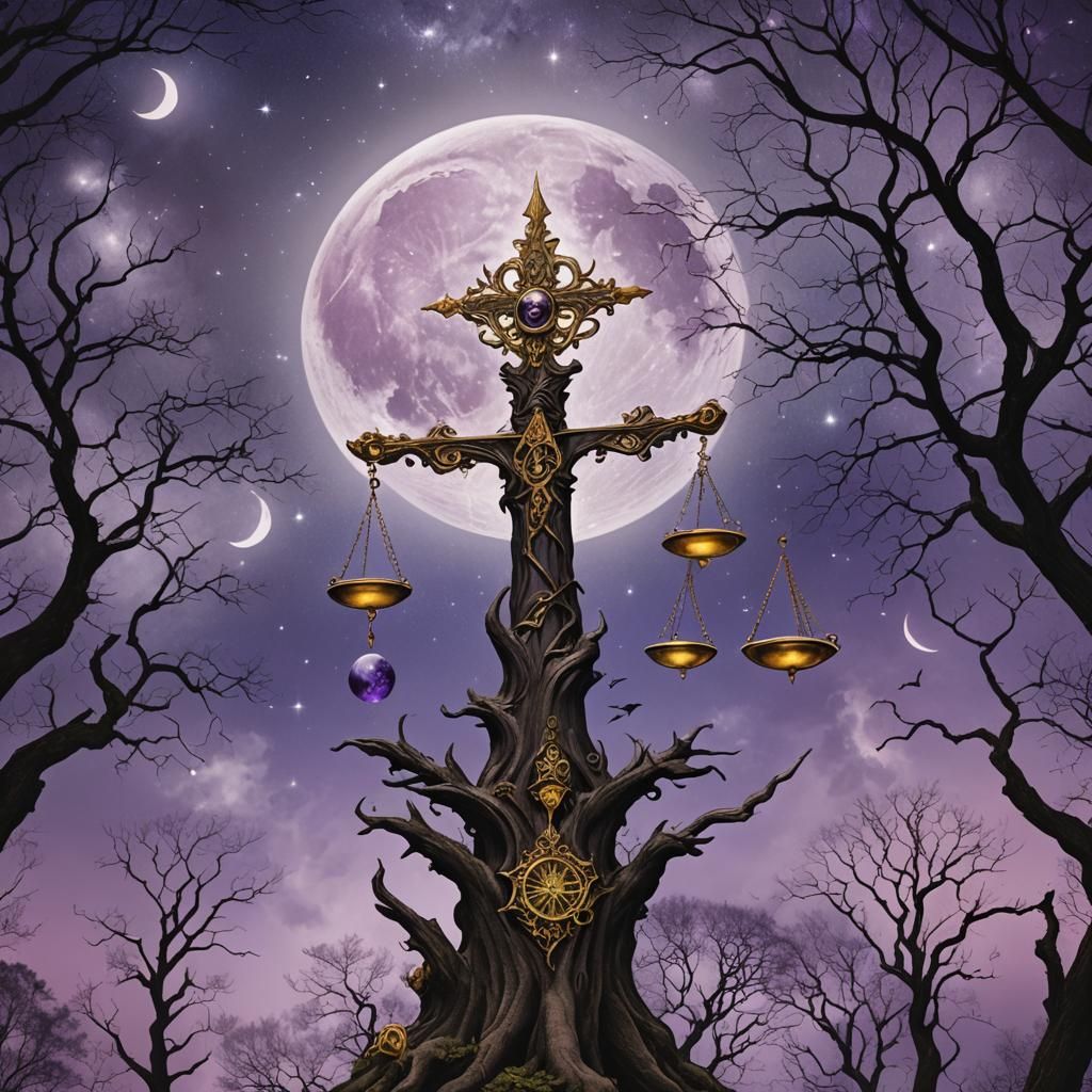 Mystical Waning Moon Over Barren Woods