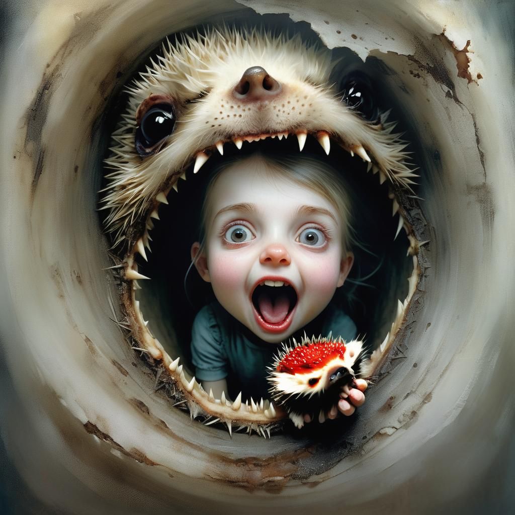 Hedgehog in Child's Mouth: Spooky Fine Art Photography