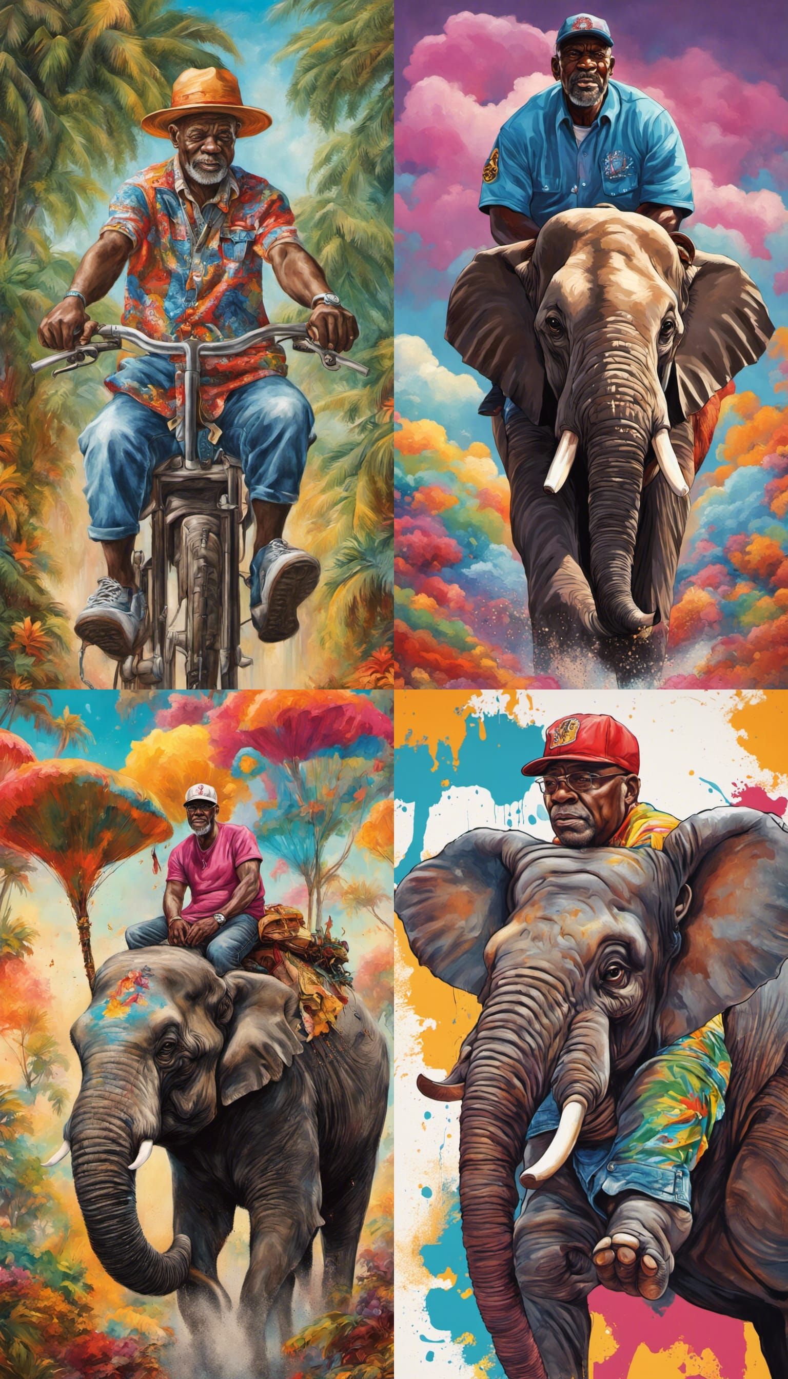 Man Rides Elephant: Vivid Splash Art