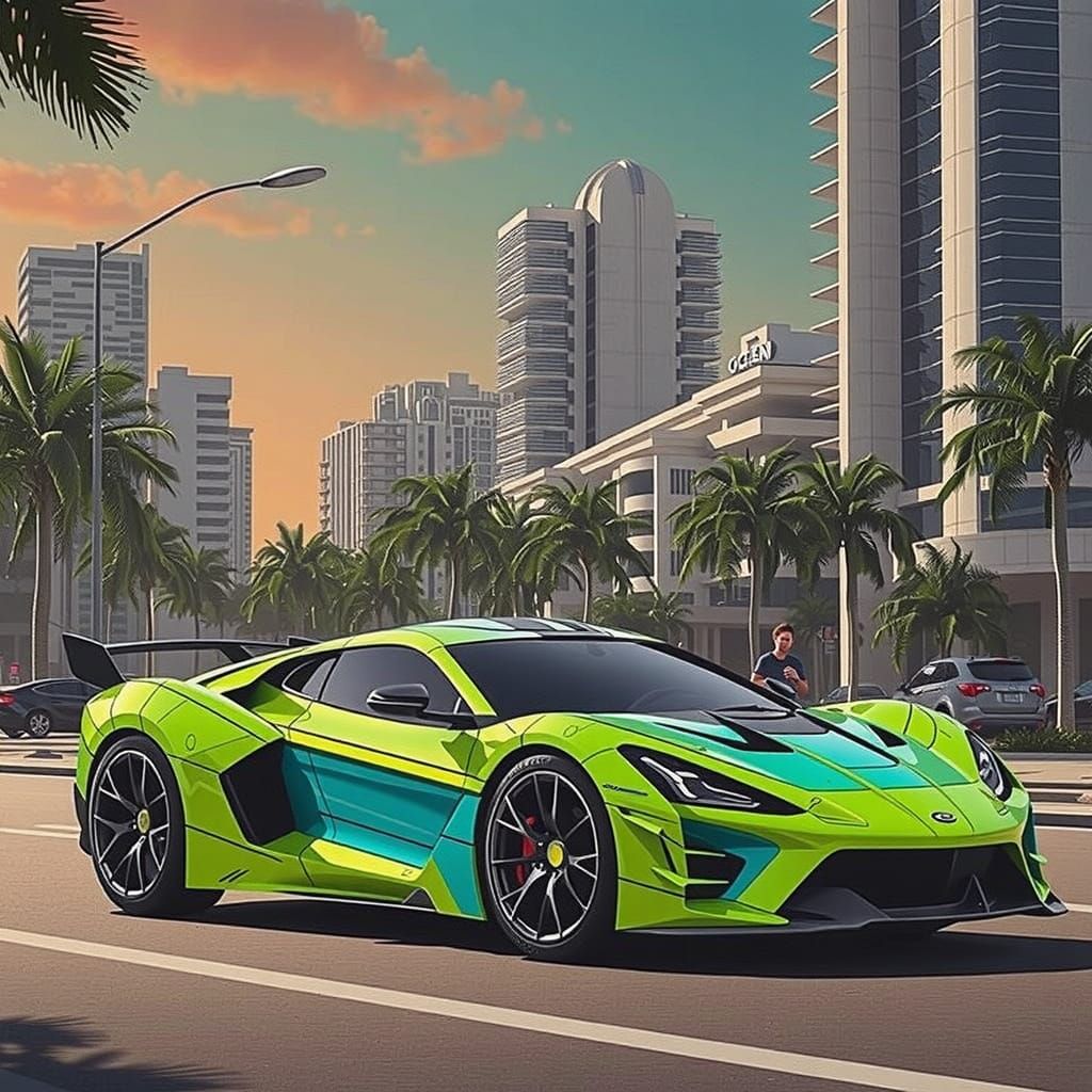 Sleek Futuristic Supercar in Neon Miami