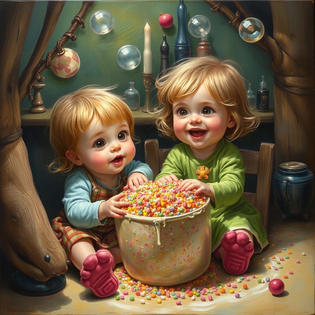 Lulu Battles Grumpy Sour Sprinkles in Whimsical Oil Painting