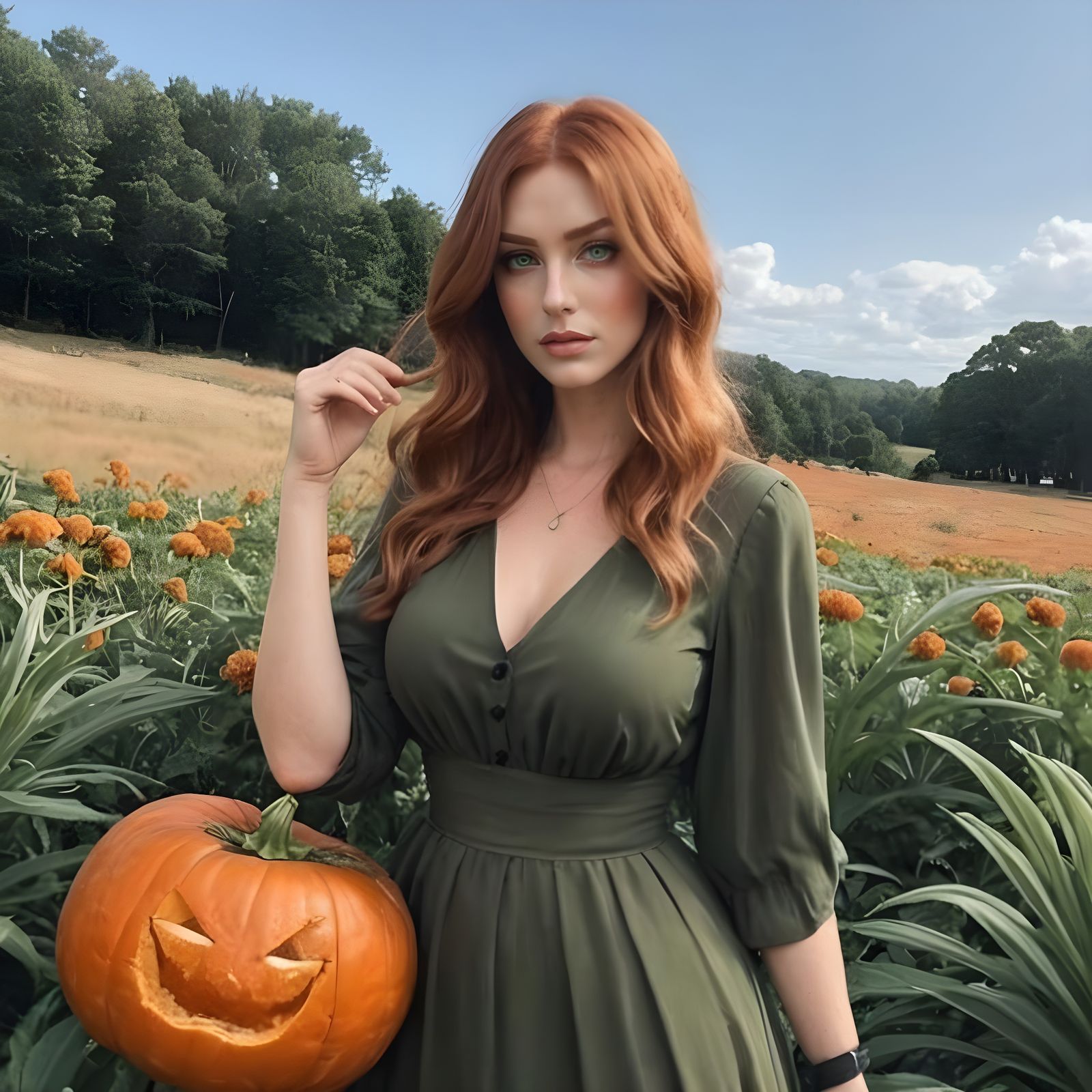 Enigmatic Woman with Carrot Red Hair Portrait