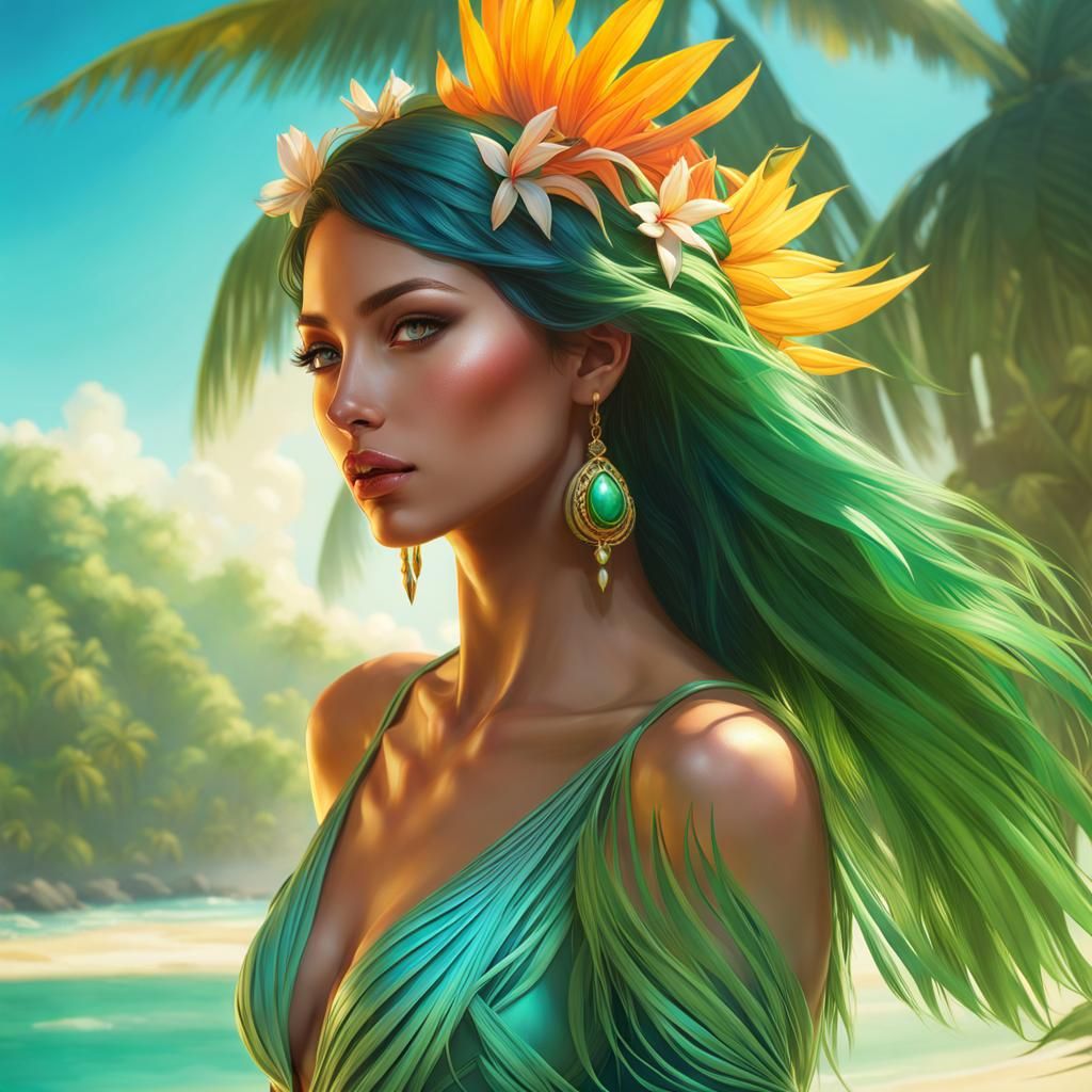 Tropical Nymph Portrait in Hyperdetailed Style