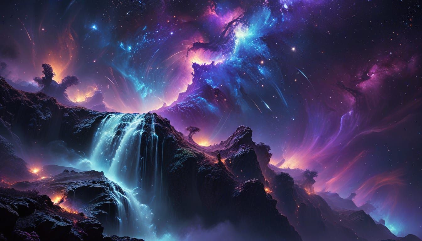 Vibrant Quasar Nebula in Ethereal Cosmic Night