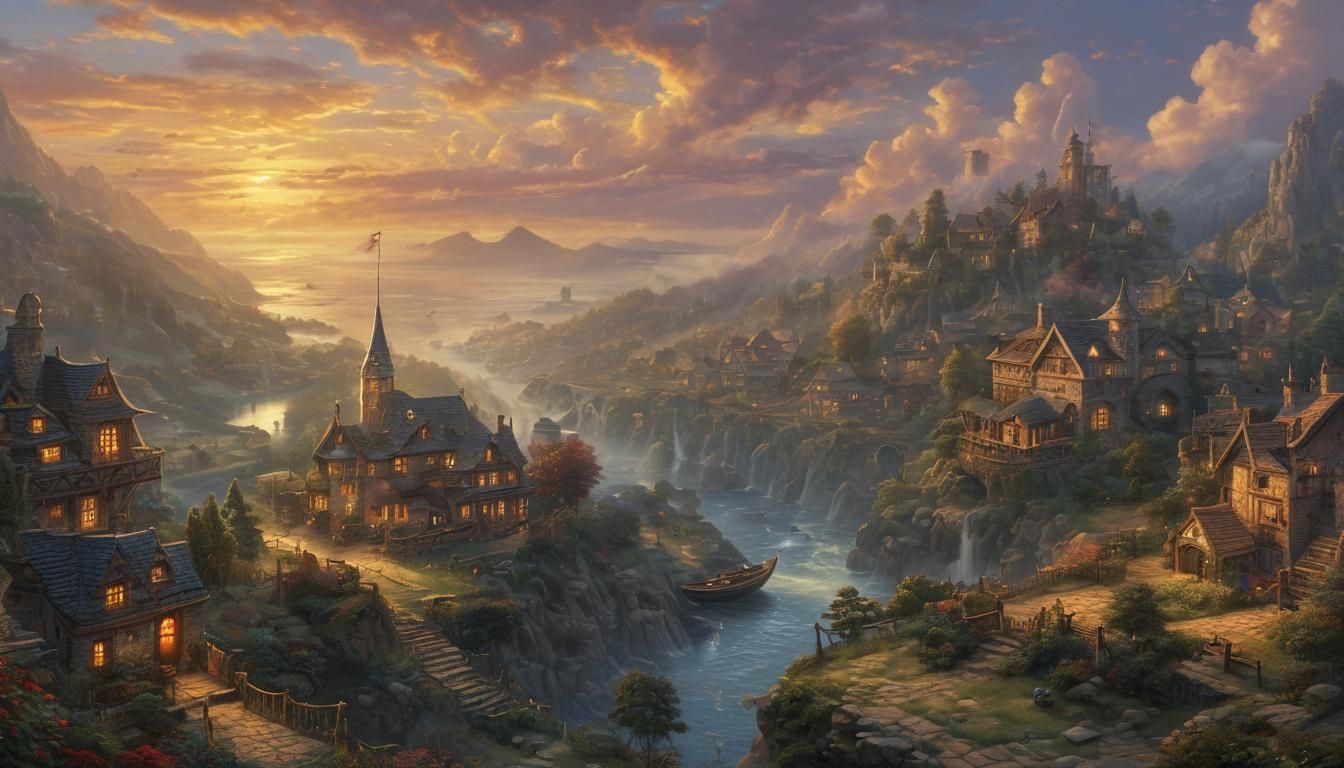 Ethereal Golden Hour Scene with Hyperdetailed Elements