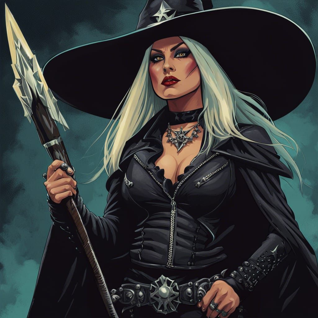 Badass Witch Illustration in Heavy Metal Style
