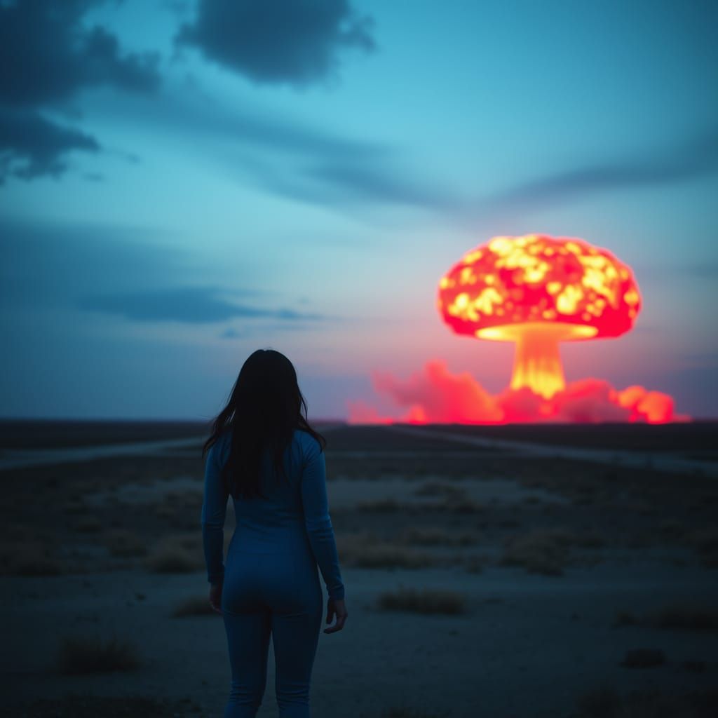 Vault Dweller Observes Nuclear Blast in Post-Apocalyptic Lan...