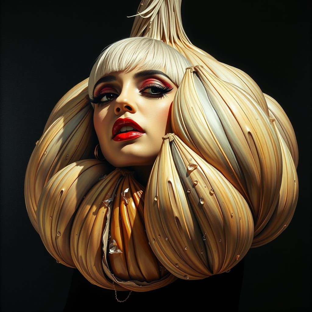 Surreal Portrait of Lady Gaga as Garlic Clove