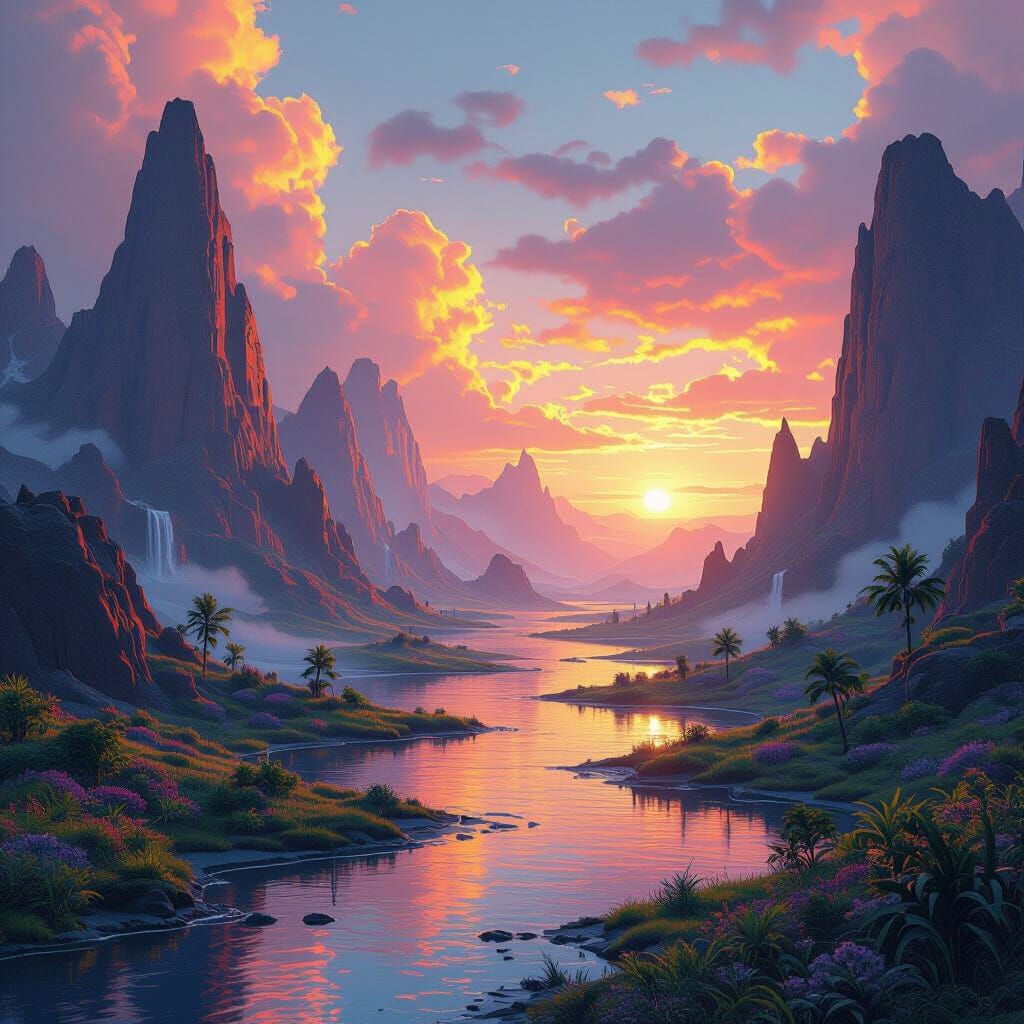 Vibrant Digital Landscape in Trending Fantasy Art Style