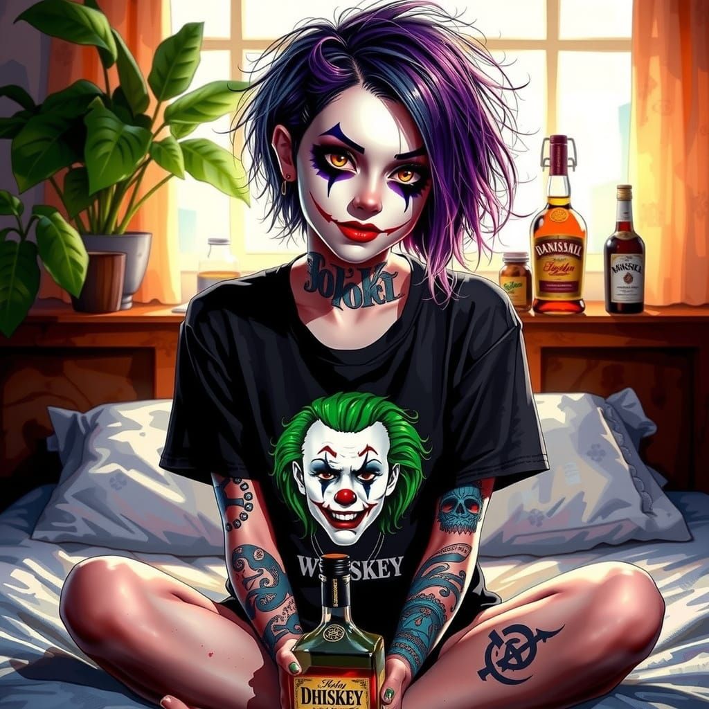 Young Emo Woman in Anime Style, Inspired by the Clown Prince...