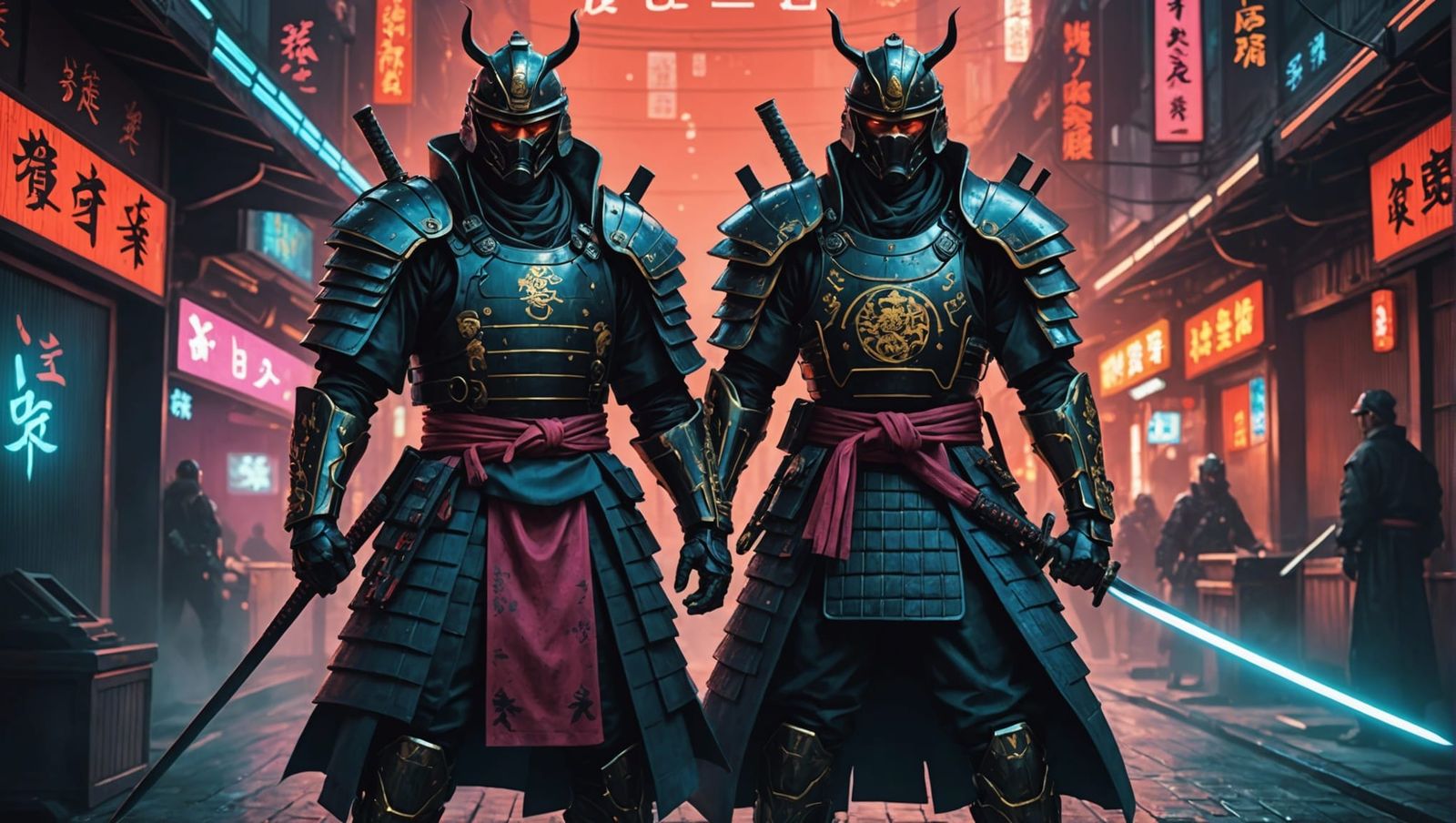 Cyberpunk Samurai with Iridescent Aura