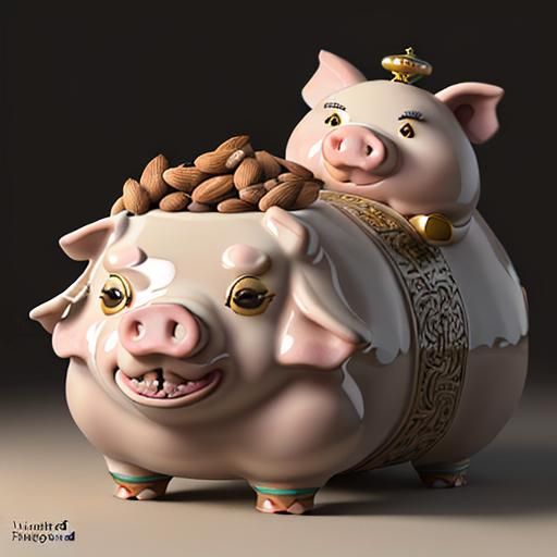 Ornate Ceramic Pig Sculpture Filled with Almonds