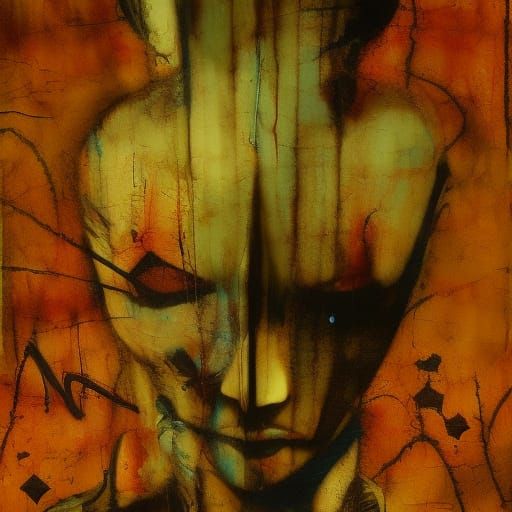 Claymation Madwoman Portrait with Geometric Mosaic