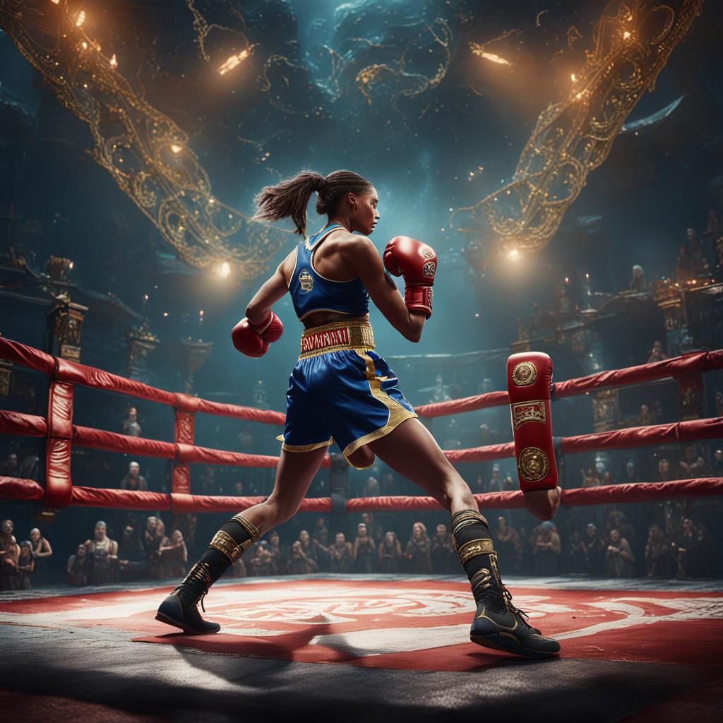 Fantastical Women's Boxing in Detailed Matte Painting