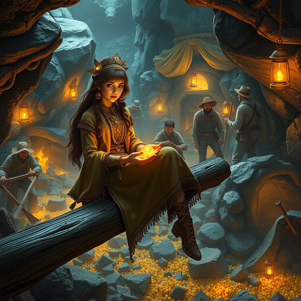Western Girl in Gold Mine, Fantasy Realism Style