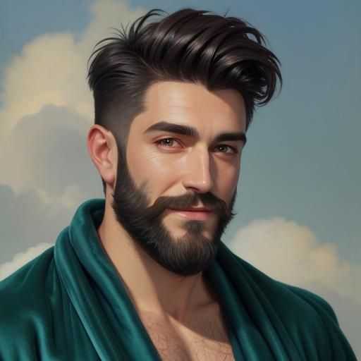 Bearded Man in Velvet Bathrobe, Impasto Painting