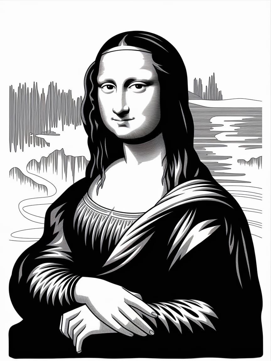 Mona Lisa in Intricate Cross-Hatching Style