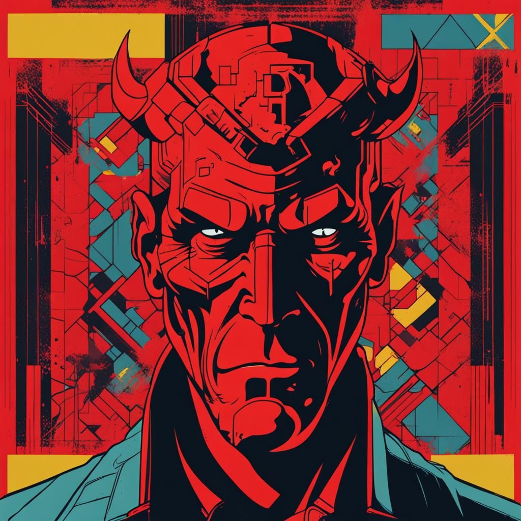 Hellboy Pop Art Screen Print in Bauhaus Style
