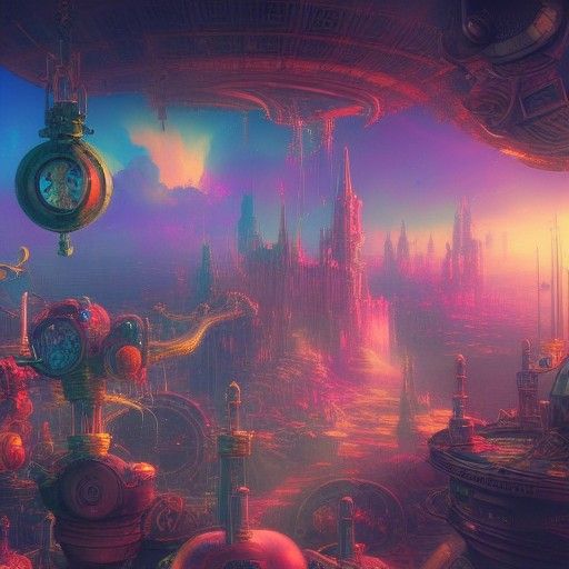 Steampunk Wonderland in Space: Vaporwave Concept Art