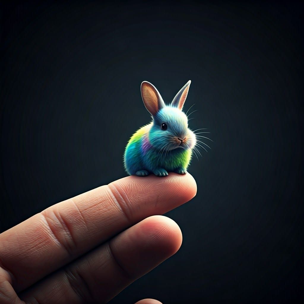 Rainbow Bunny on Fingertip Inspired by Ash Thorp