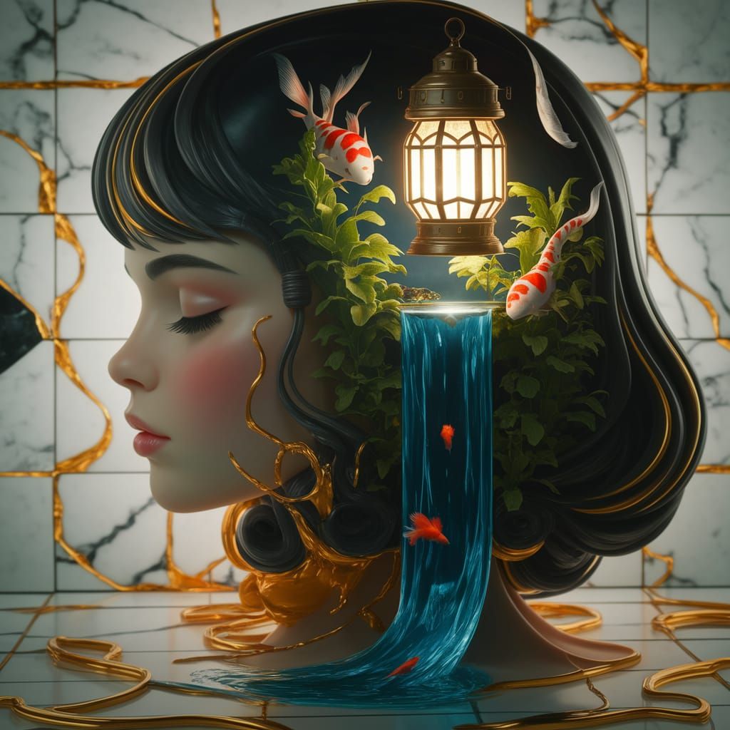 Koi Pond Girl: Double Exposure Photography Portrait