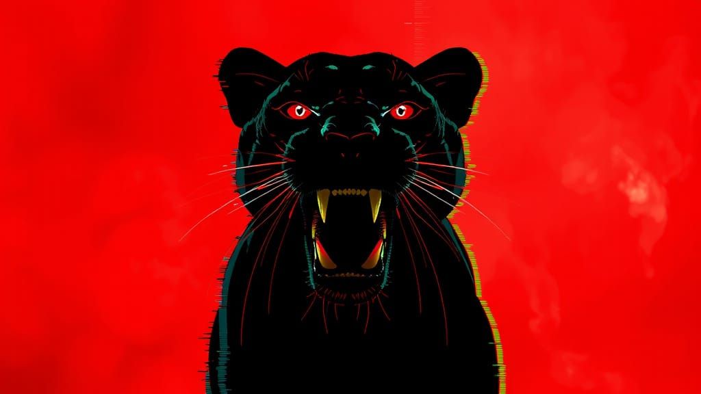 Glitch Art Red Panther Silhouette