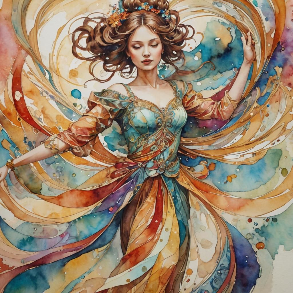 Dynamic Abstract Manhood Figure in Watercolor Style