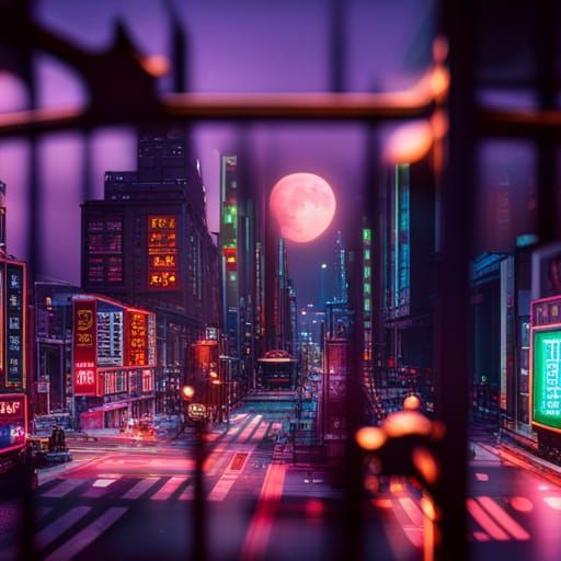 Neon South Korean Cityscape at Night