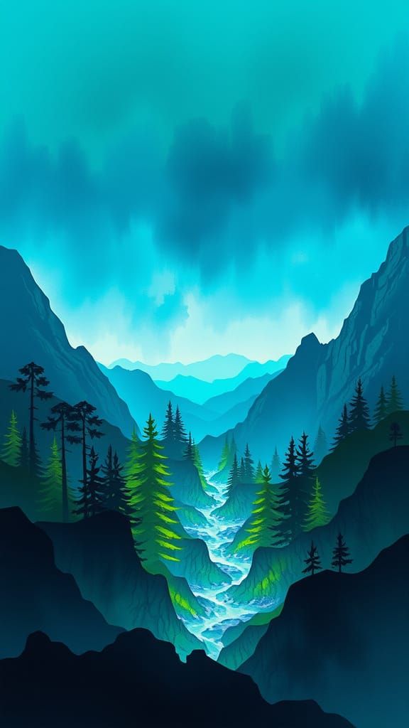 Surreal Landscape with Neon Trees, in Refined Style