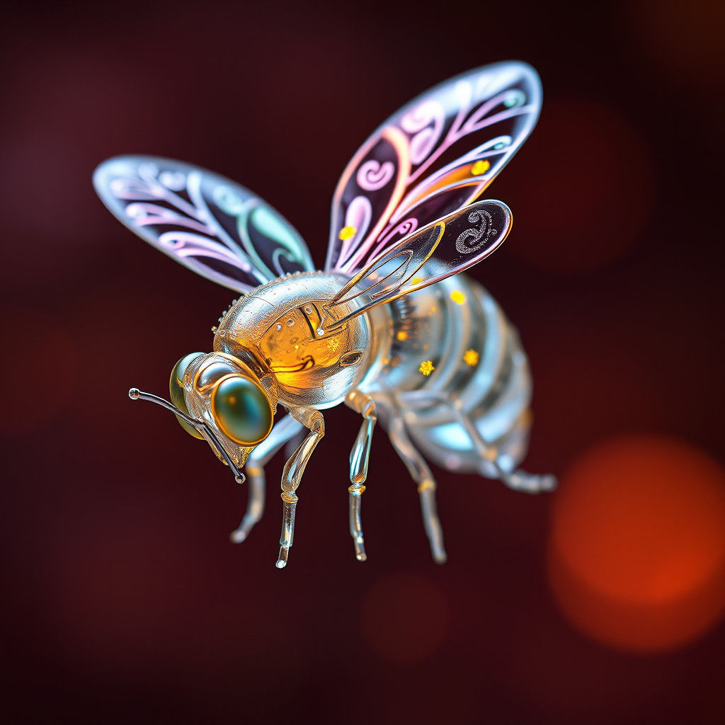 Iridescent Glass Bee with Ethereal Glow, Digital Art