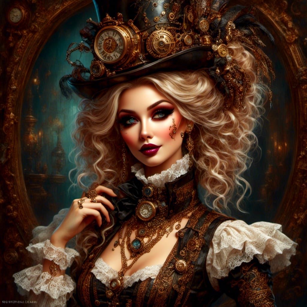 Steampunk Carnival Dancer with Musical Swirls