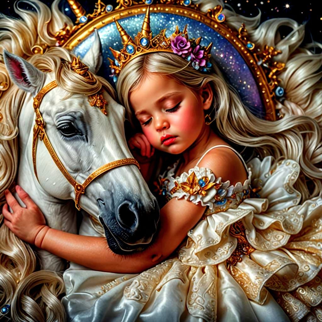 Sleeping Baby Princess with Magical Unicorn