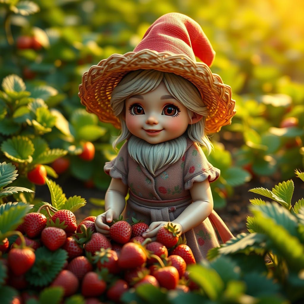 Whimsical Gnome Farmer in Vibrant Garden