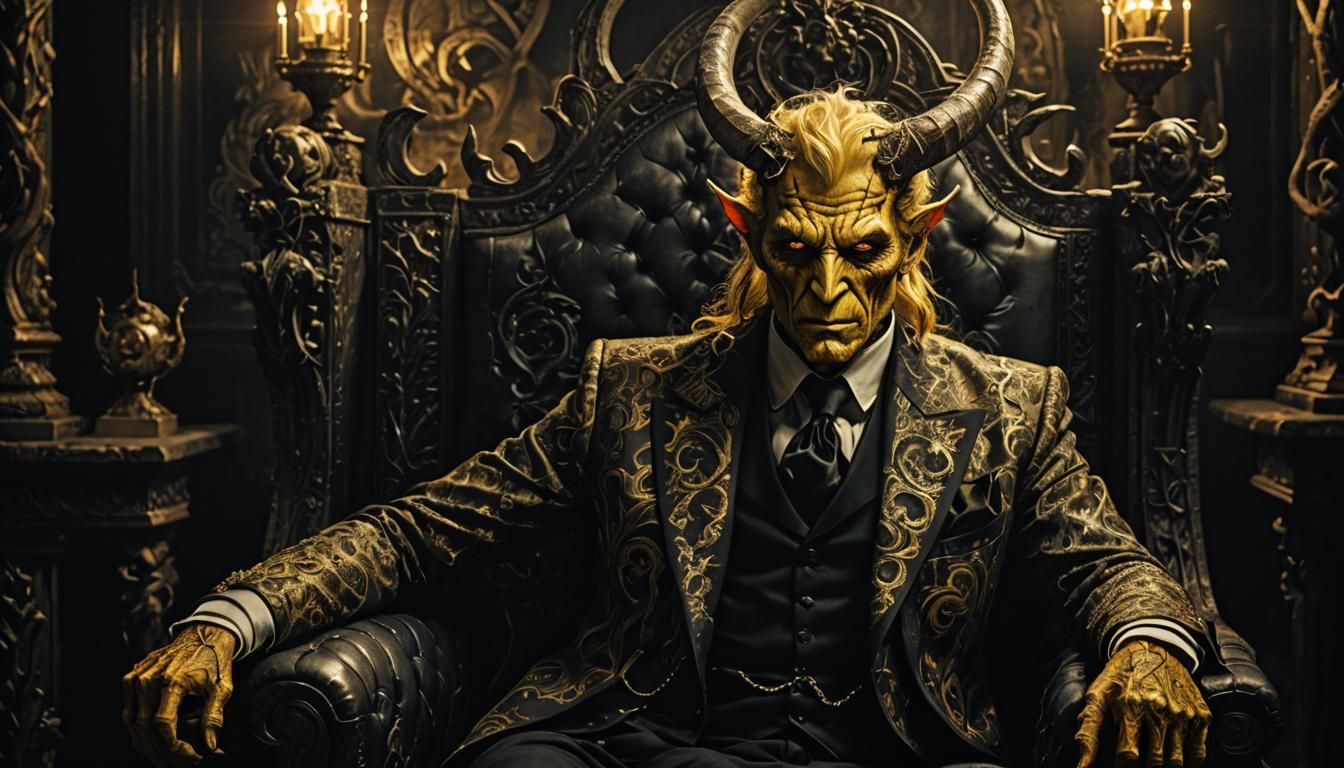 Satan in Saville Row Suit, Engraving in Doré Style