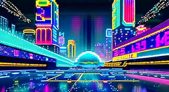 Retro Futuristic Space City in Vibrant Pixel Art