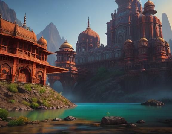 Fantastical Indian Restaurant Artwork in Deep Color