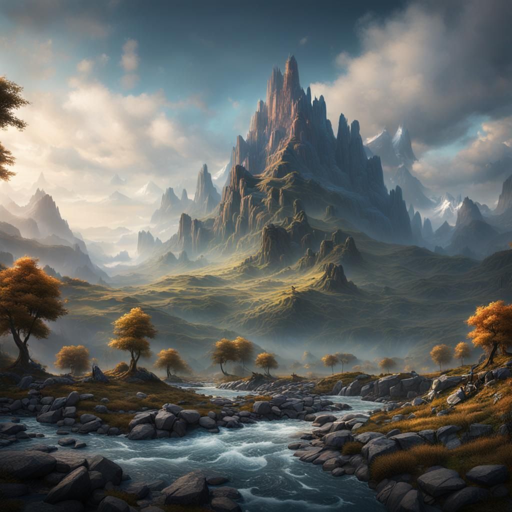 Mountain River Landscape in Detailed Matte Painting
