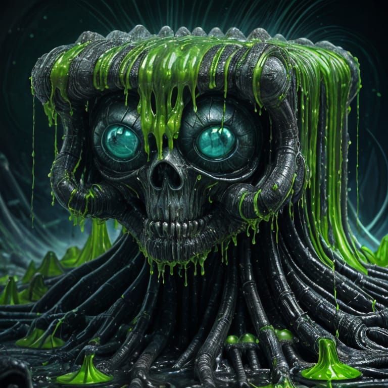 Ferrofluid Slime Terminator Trapped in 4D Tesseract