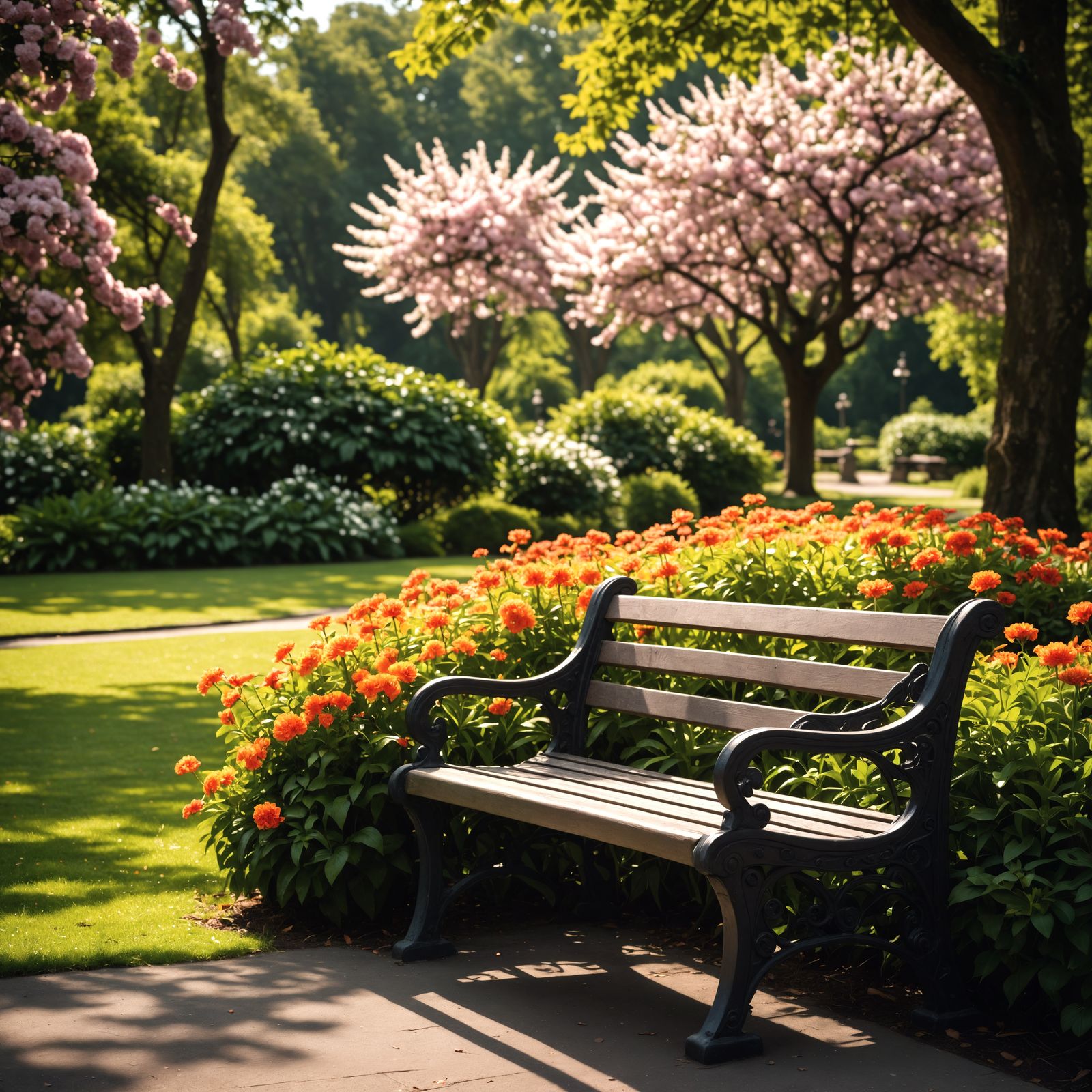 Botanical Garden Park Bench in Hyperrealistic Detail